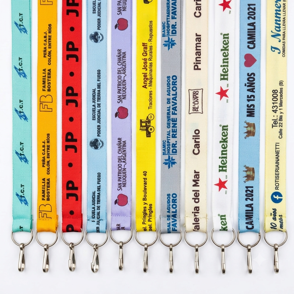 Lanyard cinta colgante porta credencial personalizada con logo, argolla sin fin y mosquetón metálico de MD Promo.