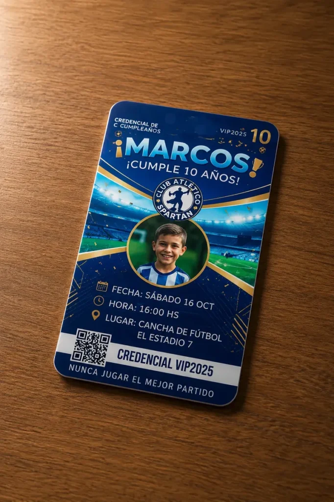 Credencial de plástico personalizada con datos impresos y diseño de pase para fiestas, eventos y cumpleaños, congresos y ferias.