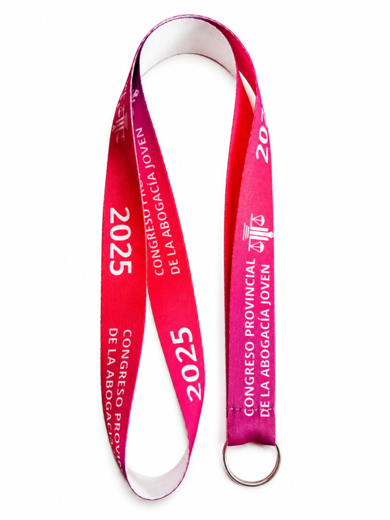 Lanyards de raso brillante personalizados con logo corporativo y argolla metálica